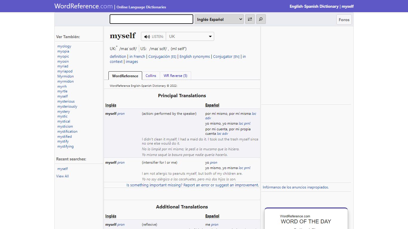 myself - English-Spanish Dictionary - WordReference.com