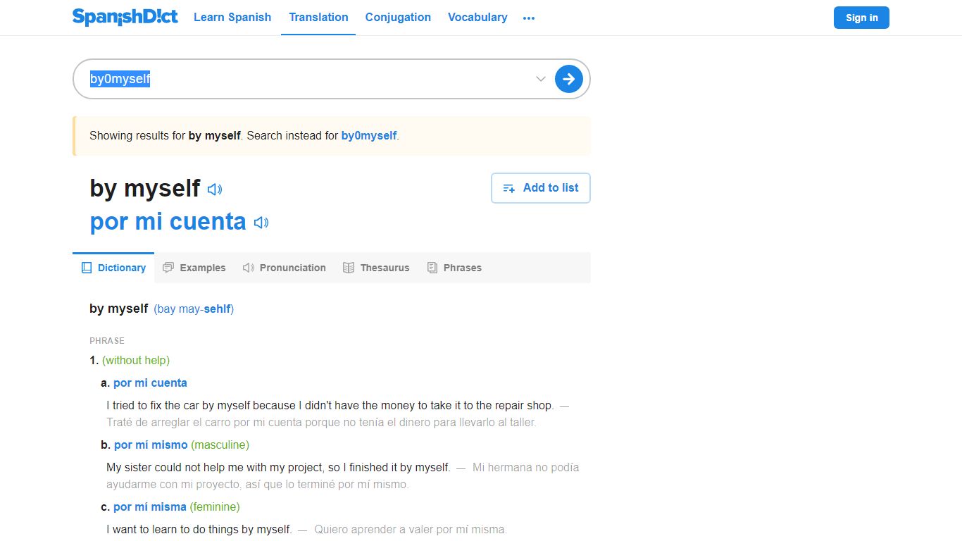 By myself in Spanish | English to Spanish Translation - SpanishDict
